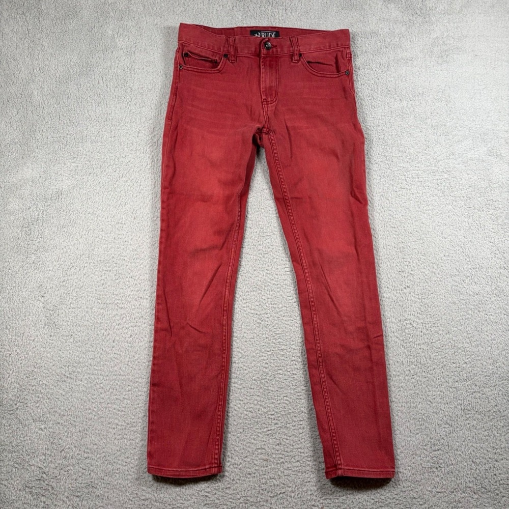 XXX‎ Rude Mens Skinny Jeans Red Denim Slim Fit Stretch Pants 31x30